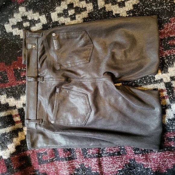 7FAM High Waist Knee Seam Skinny Jeans Faux Leather Crackle 25 - Picture 4 of 6